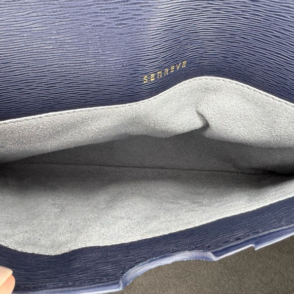 Senreve Navy Leather Laptop Pouch Portfolio Clutch Made in Italy - Picture 10 of 13